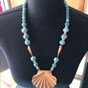 Gold and Blue Shell Pendant Necklace